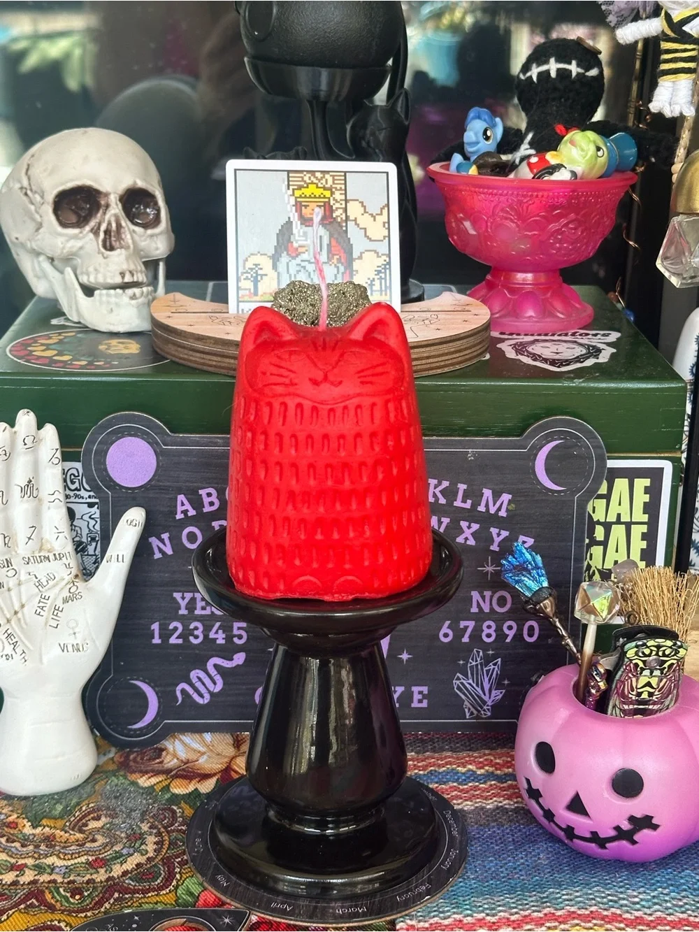 Folk Art Cat Pillar Candle | Whimsical Cat Decor